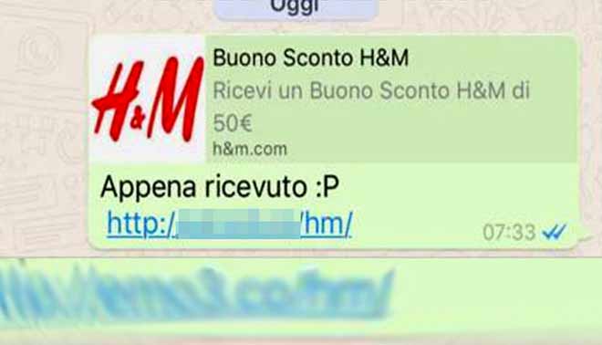 WhatsApp: non cliccare sul link del buono H&M