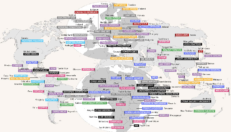 Il meglio e il peggio di ogni paese del mondo in una mappa