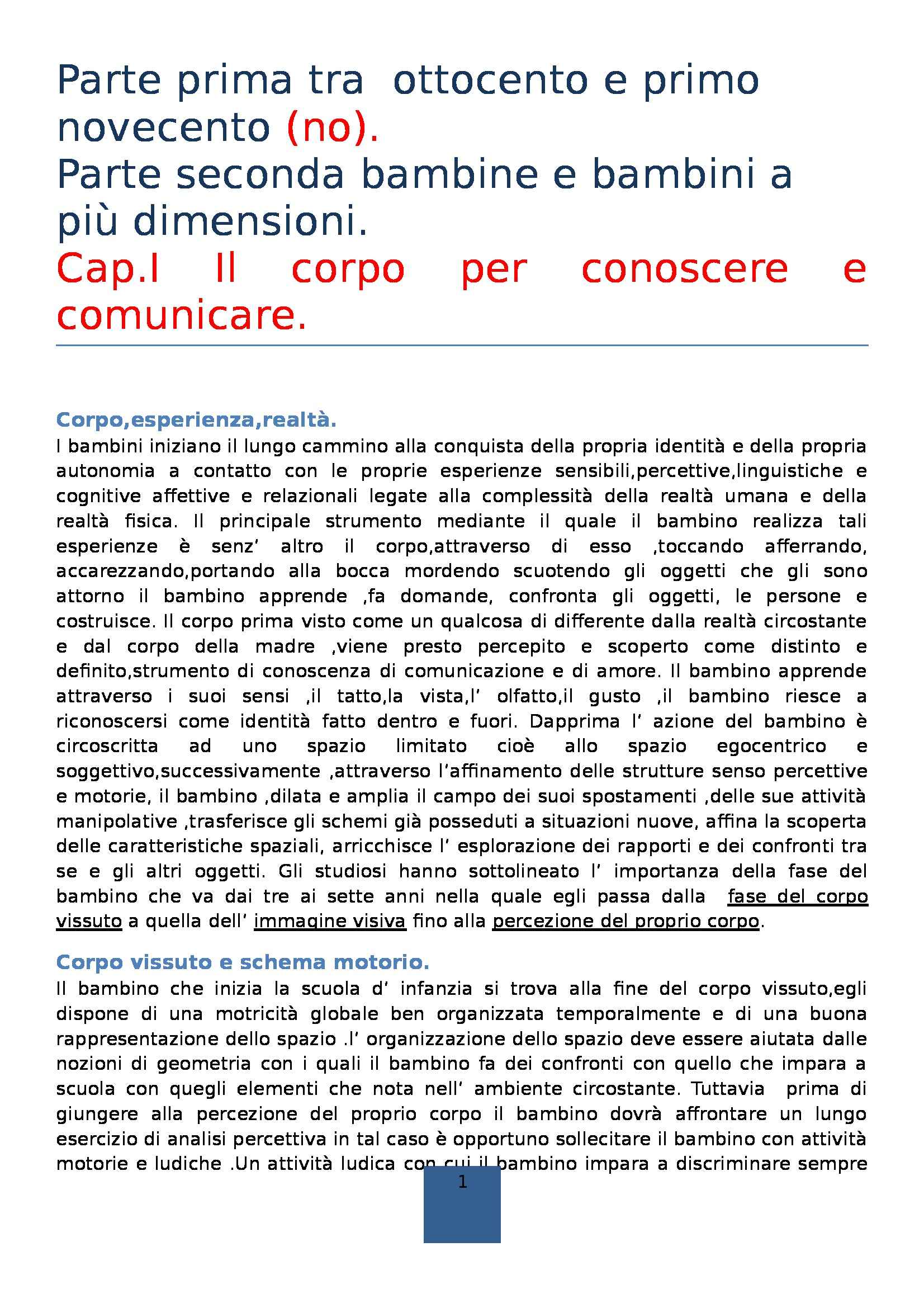 Schema corporeo riassunto