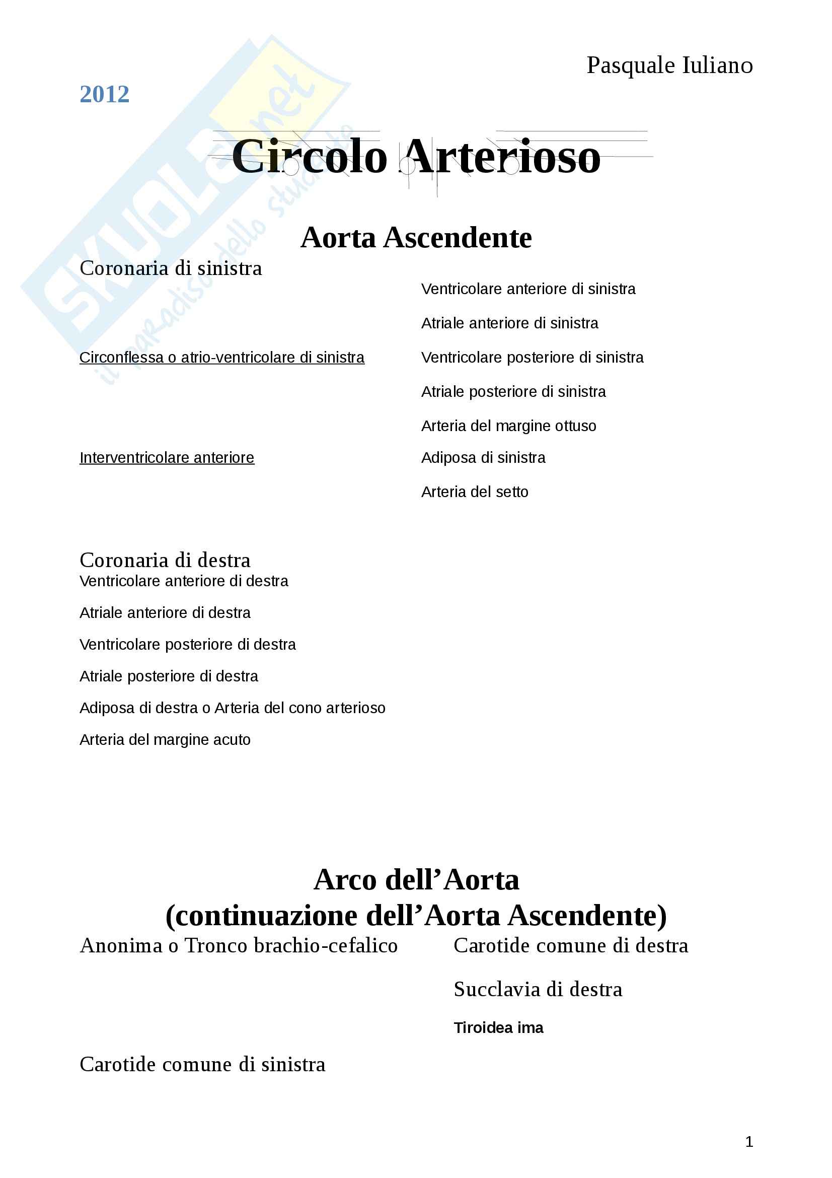 Schema riassuntivo muscoli