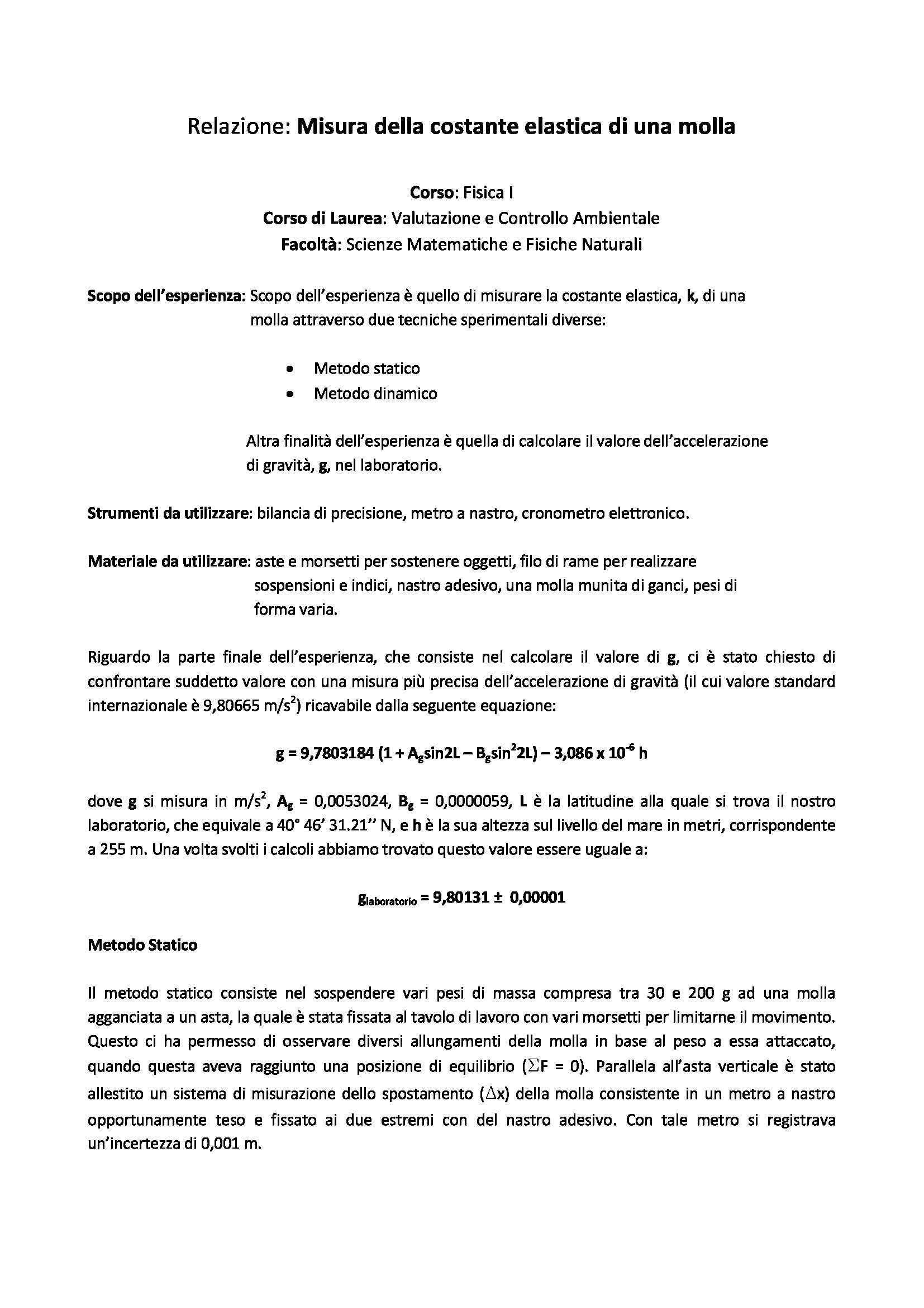 Come calcolare k di una molla