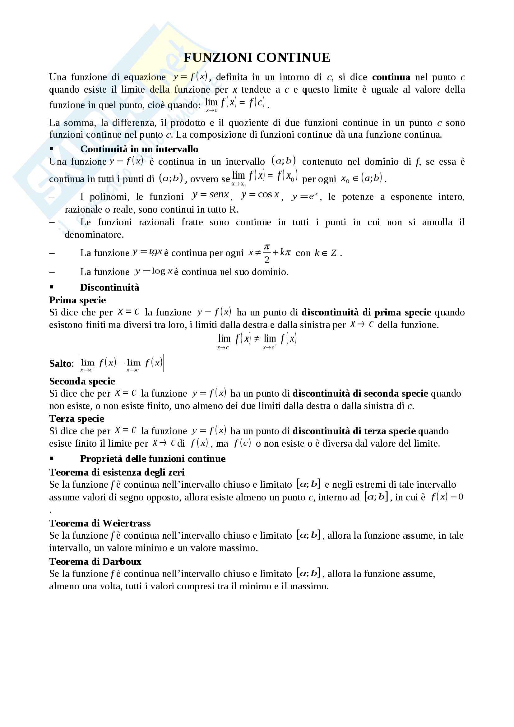 Schema analisi matematica