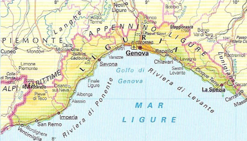 cartina della liguria fisica, Map of liguria • stickers savona ...