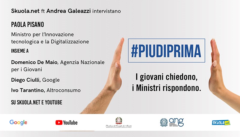 #Piudiprima: i giovani chiedono, i Ministri rispondono – Skuola Tv con la Ministra Pisano e Andrea Galeazzi