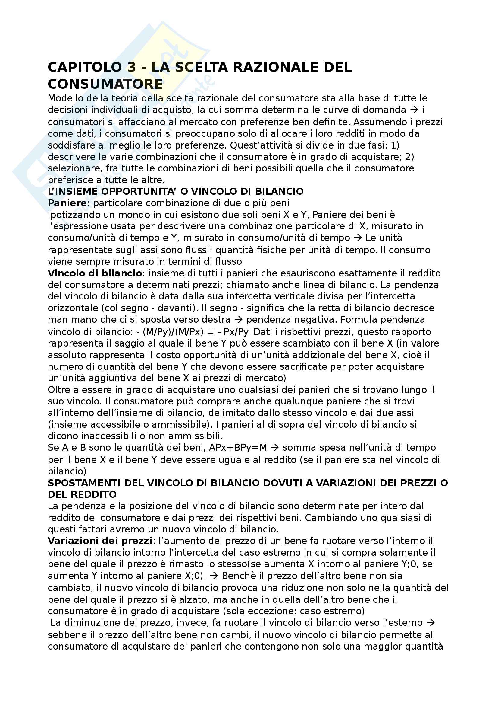 Microeconomia - La scelta razionale del consumatore Pag. 1