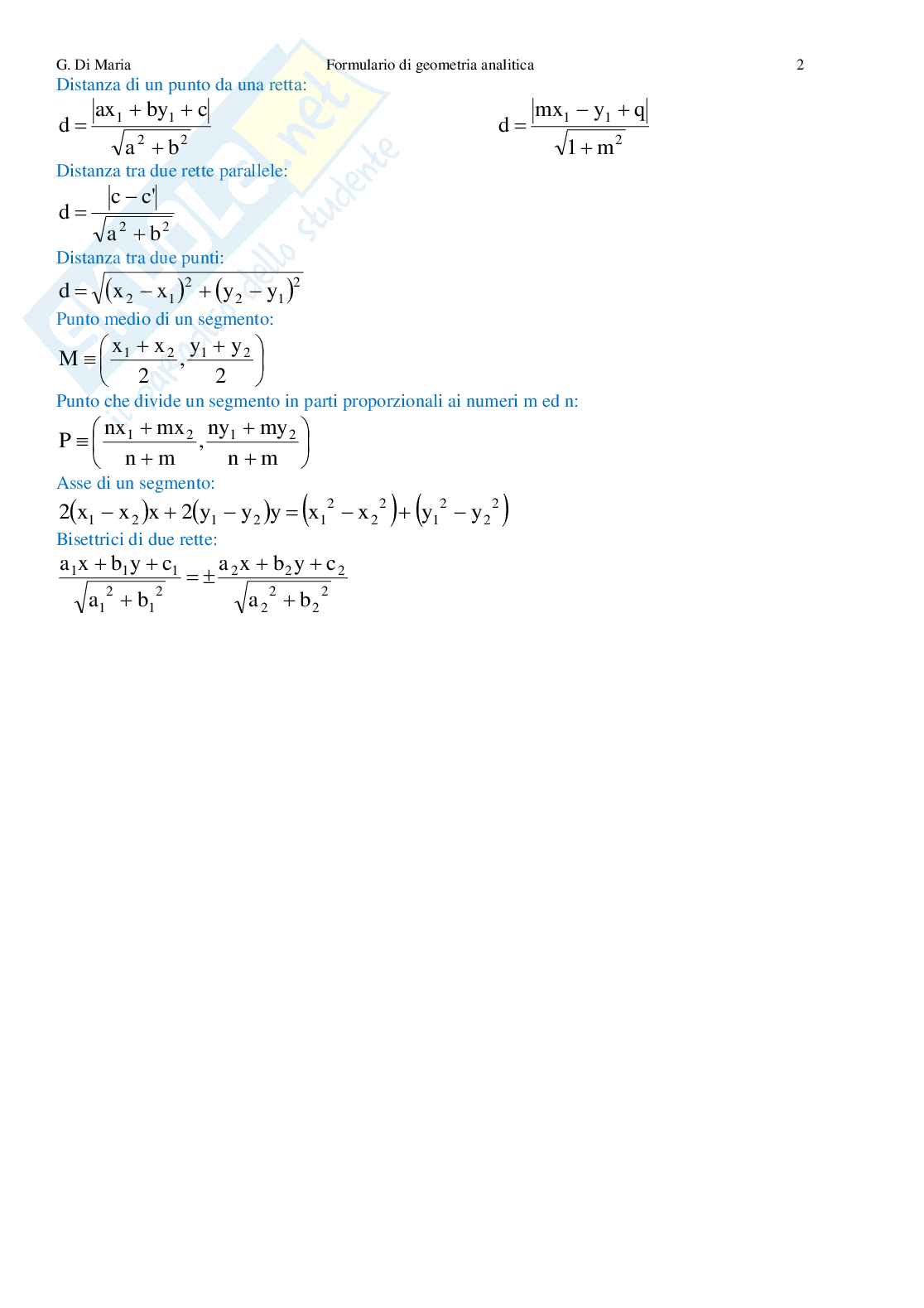 Formulario di geometria analitica Pag. 2