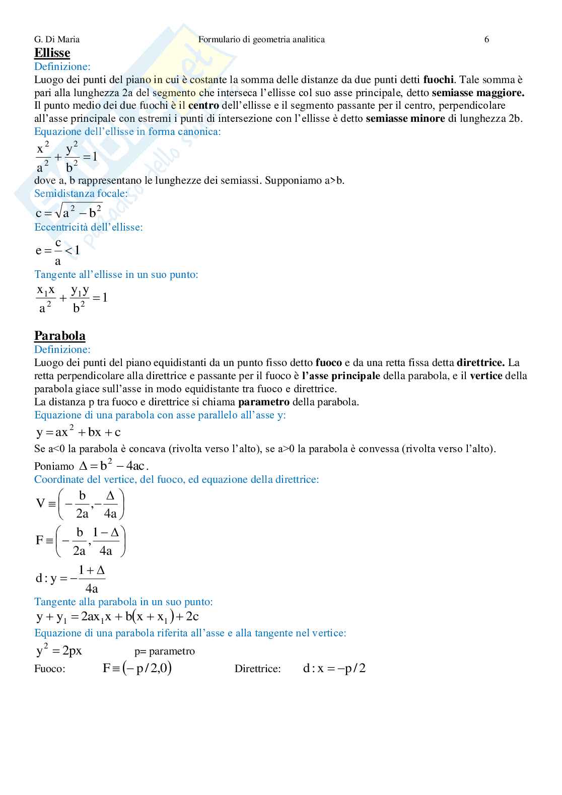 Formulario di geometria analitica Pag. 6