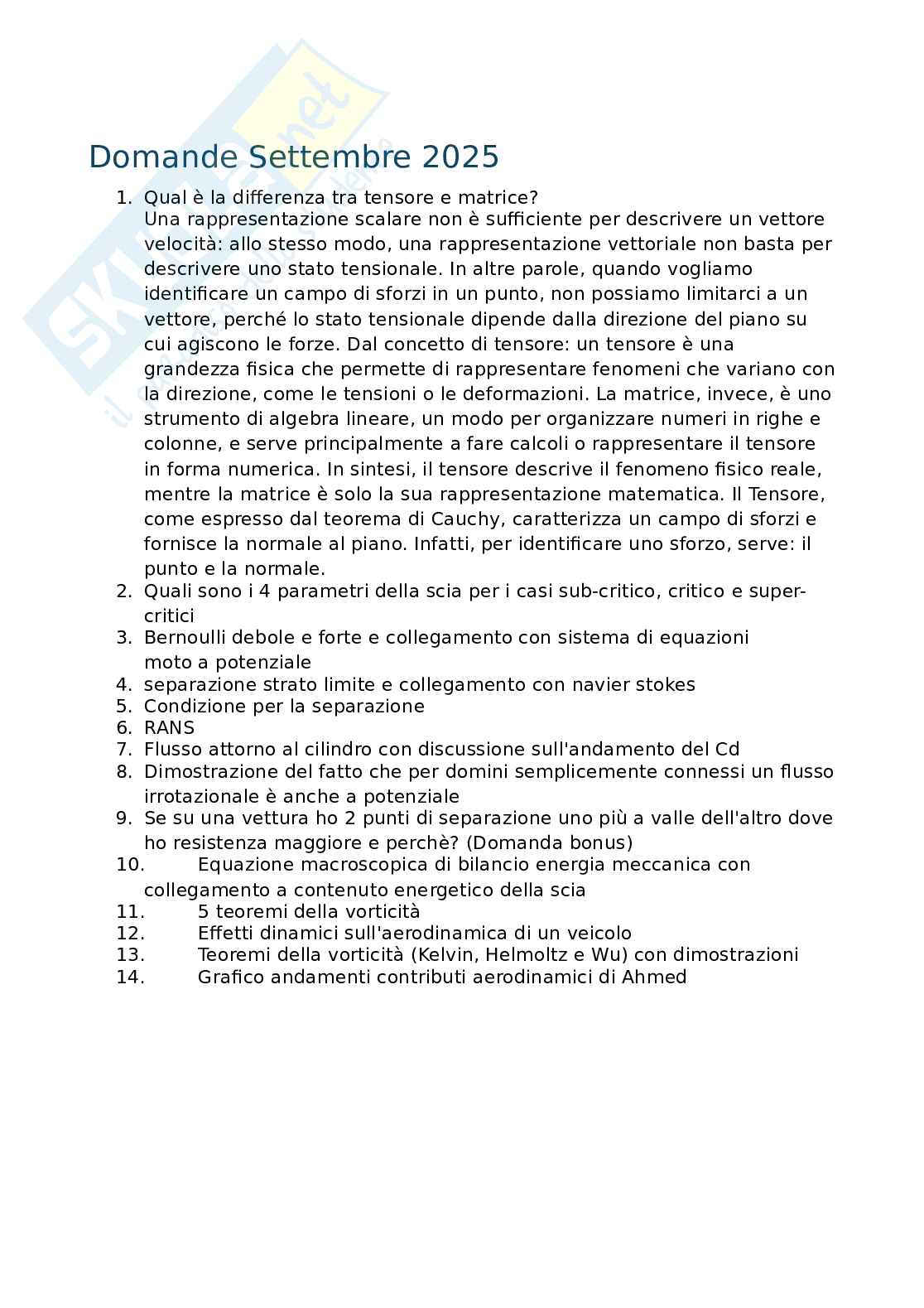 Domande orale Aerodinamica e gestione termica del veicolo Pag. 1