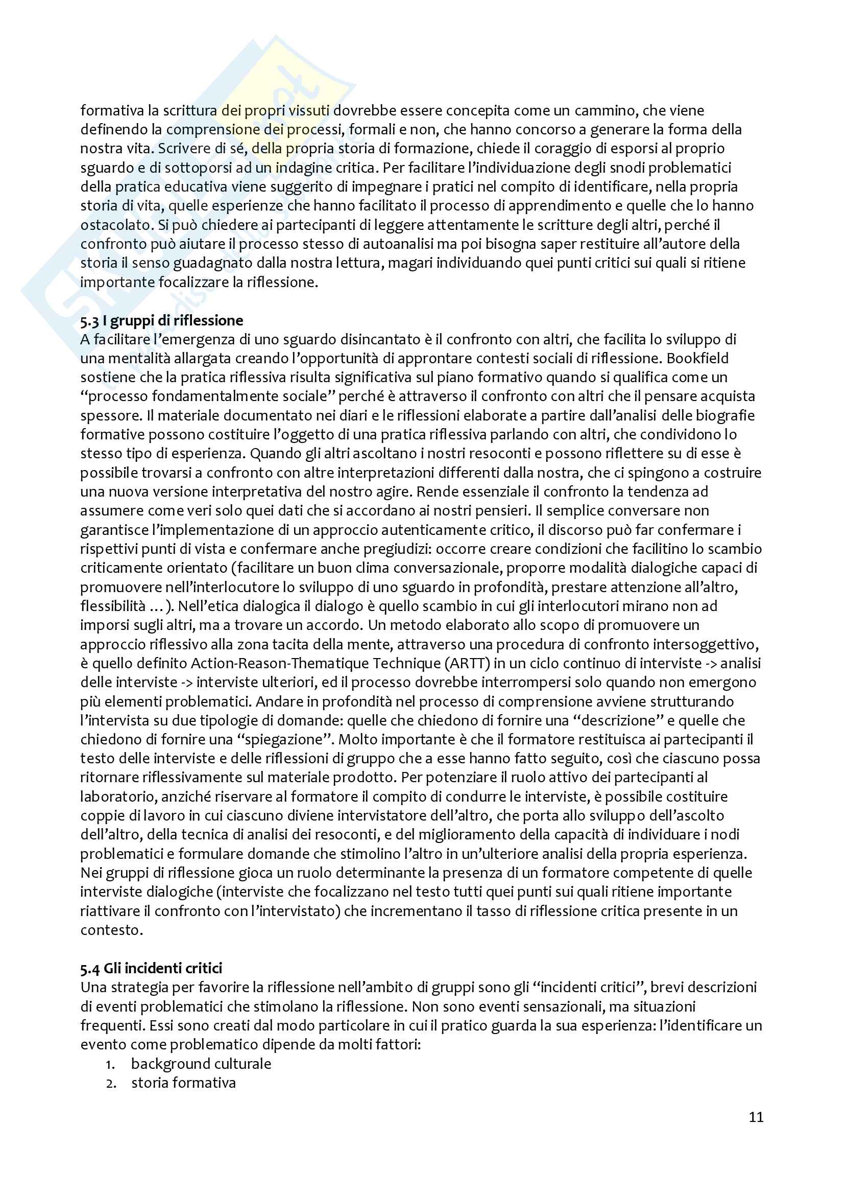 Riassunto esame metodologia della ricerca pedagogica, prof. Girelli, libro consigliato Apprendere dall'esperienza della Mortari Pag. 11