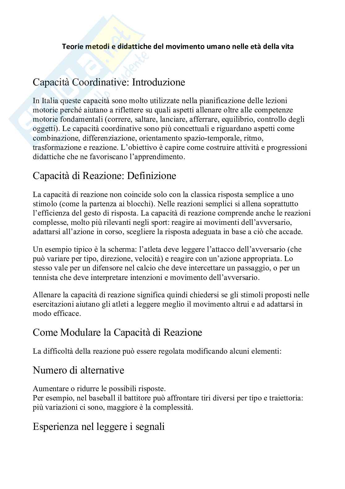 Appunti esame Teorie, metodi e didattiche del movimento umano nelle età della vita Pag. 1