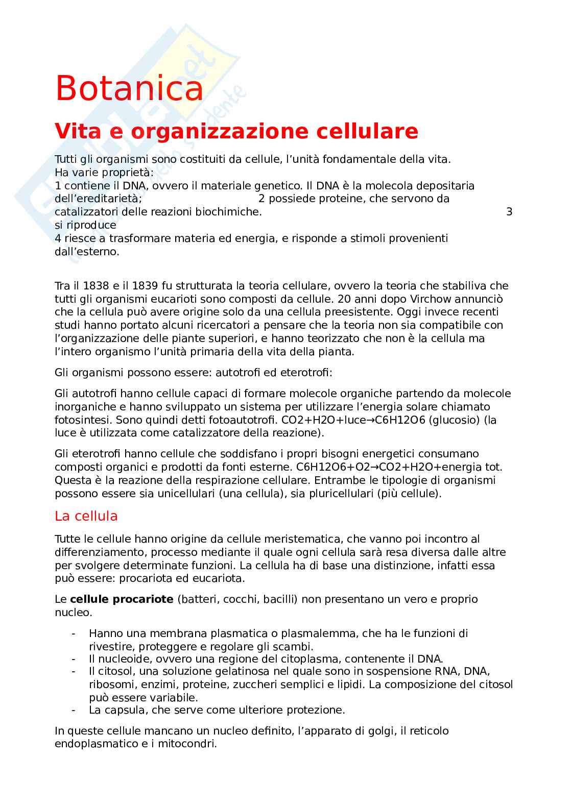 Botanica generale e sistematica Pag. 1