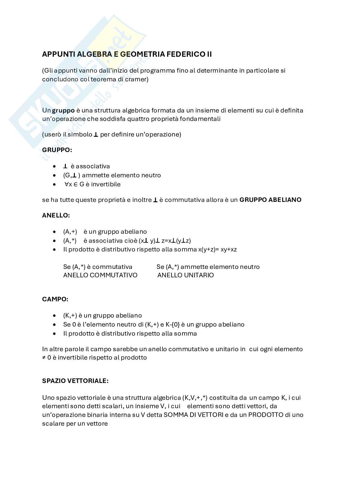 Algebra e geometria lineare - Appunti Pag. 1