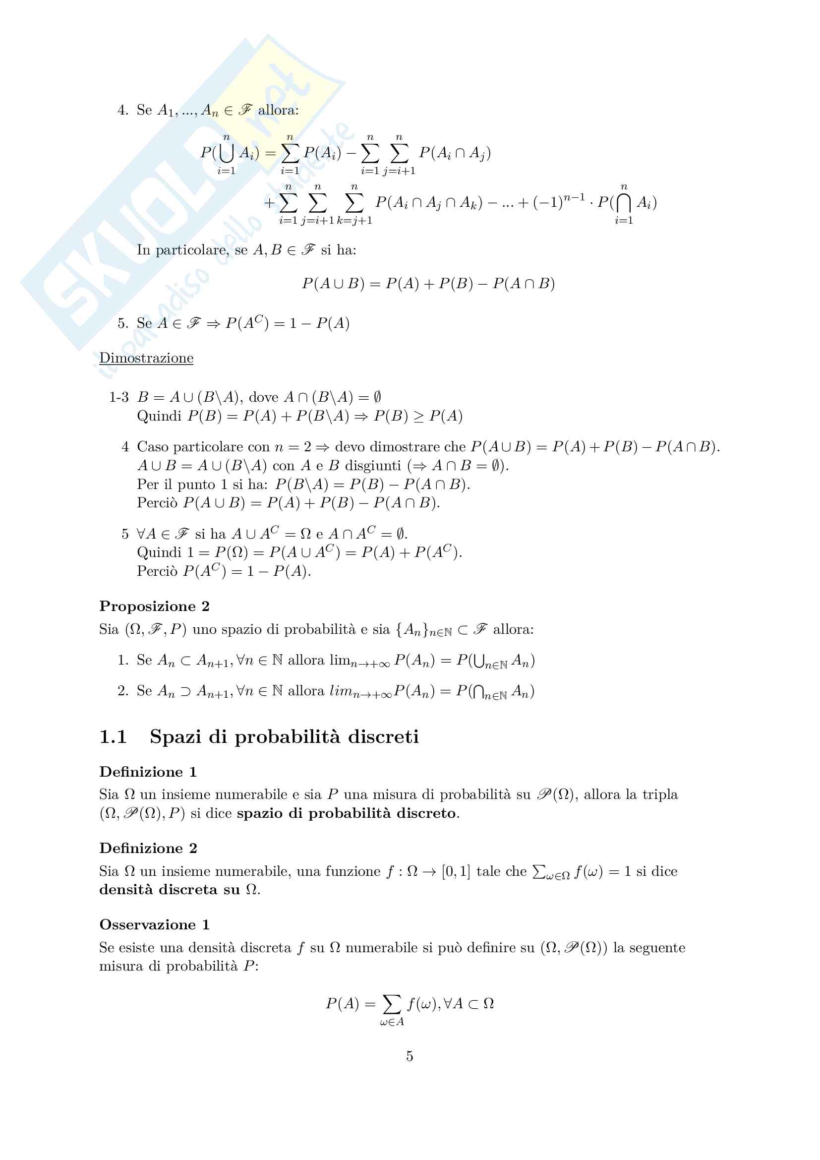Appunti di Probabilità e Statistica Pag. 6