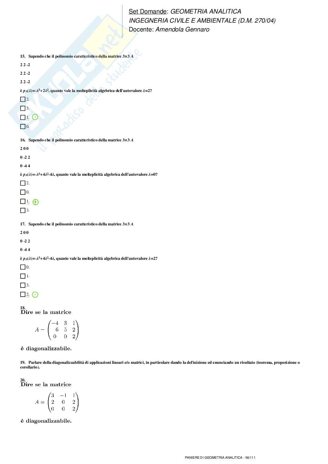 Paniere nuovo completo di Geometria analitica Pag. 56