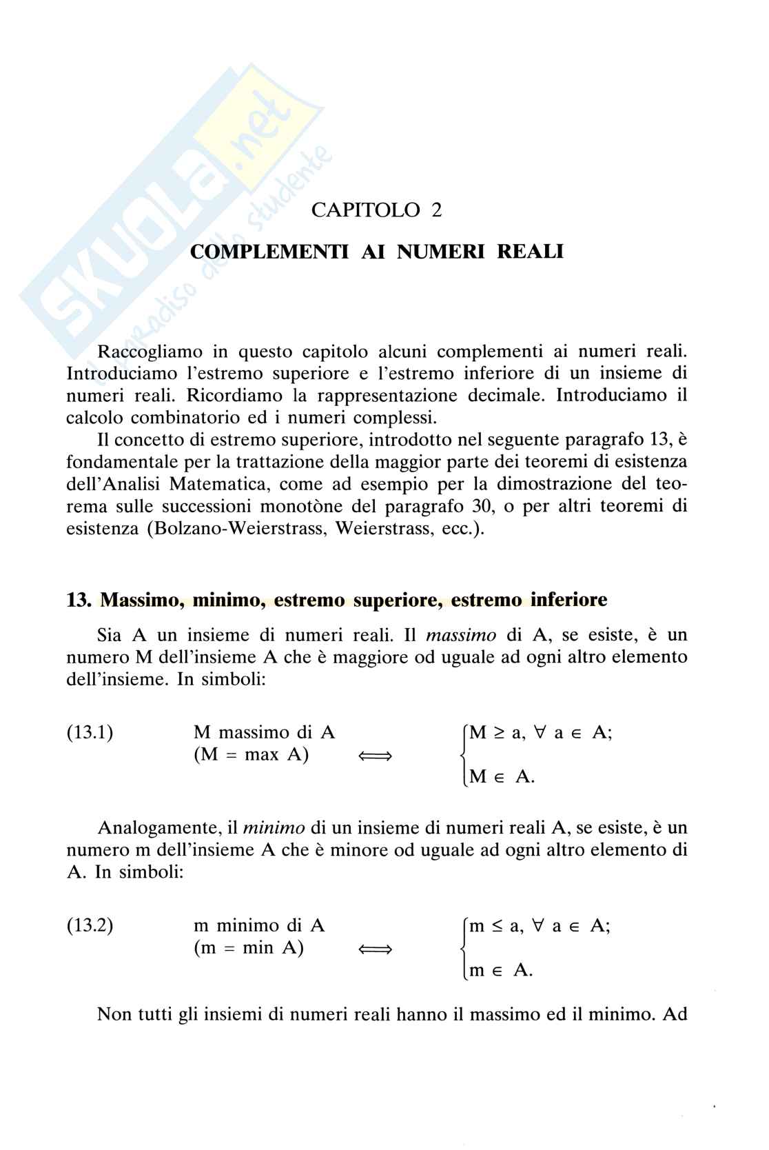 Riassunto esame Istituzioni di matematica, Prof. Bevilacqua Arturo, libro consigliato Analisi matematica uno, Marcellini Pag. 1