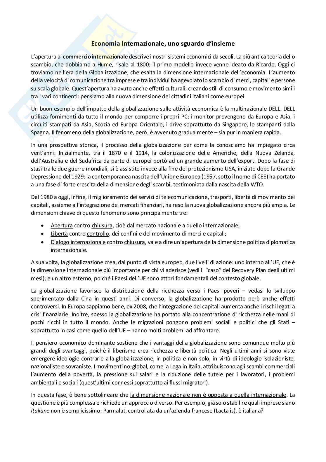 Economia internazionale Pag. 1