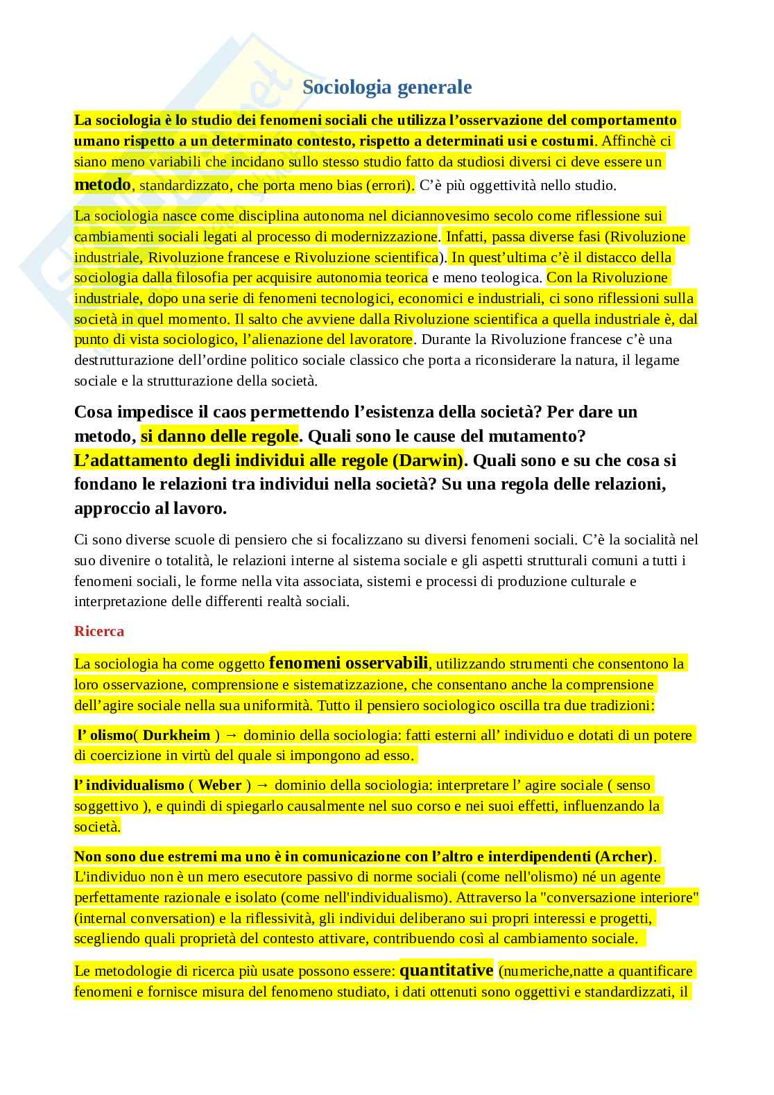 Sociologia generale - Appunti Pag. 1