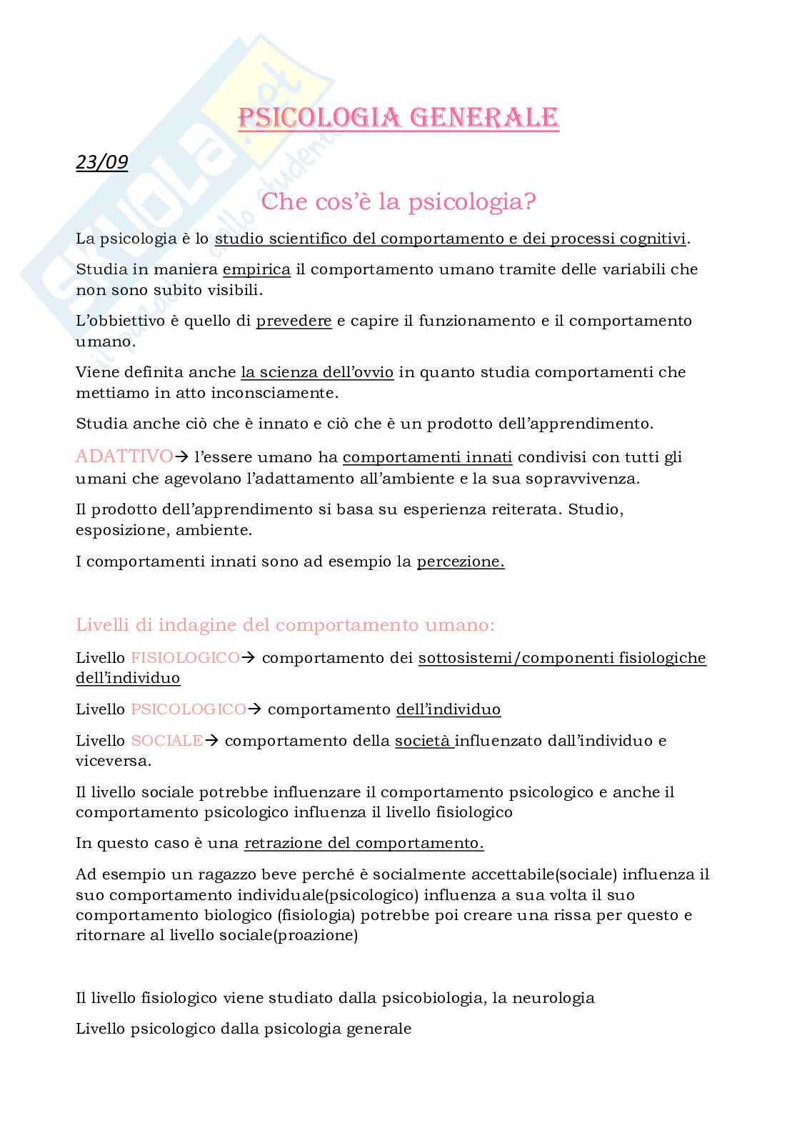 Psicologia generale Pag. 1