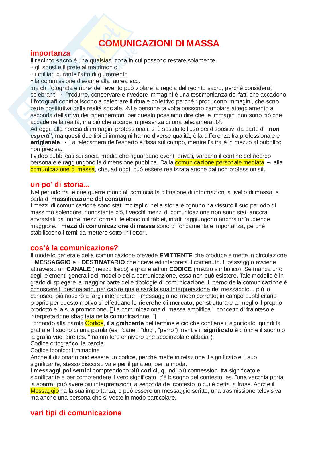 Comunicazione di massa - primo parziale Pag. 1