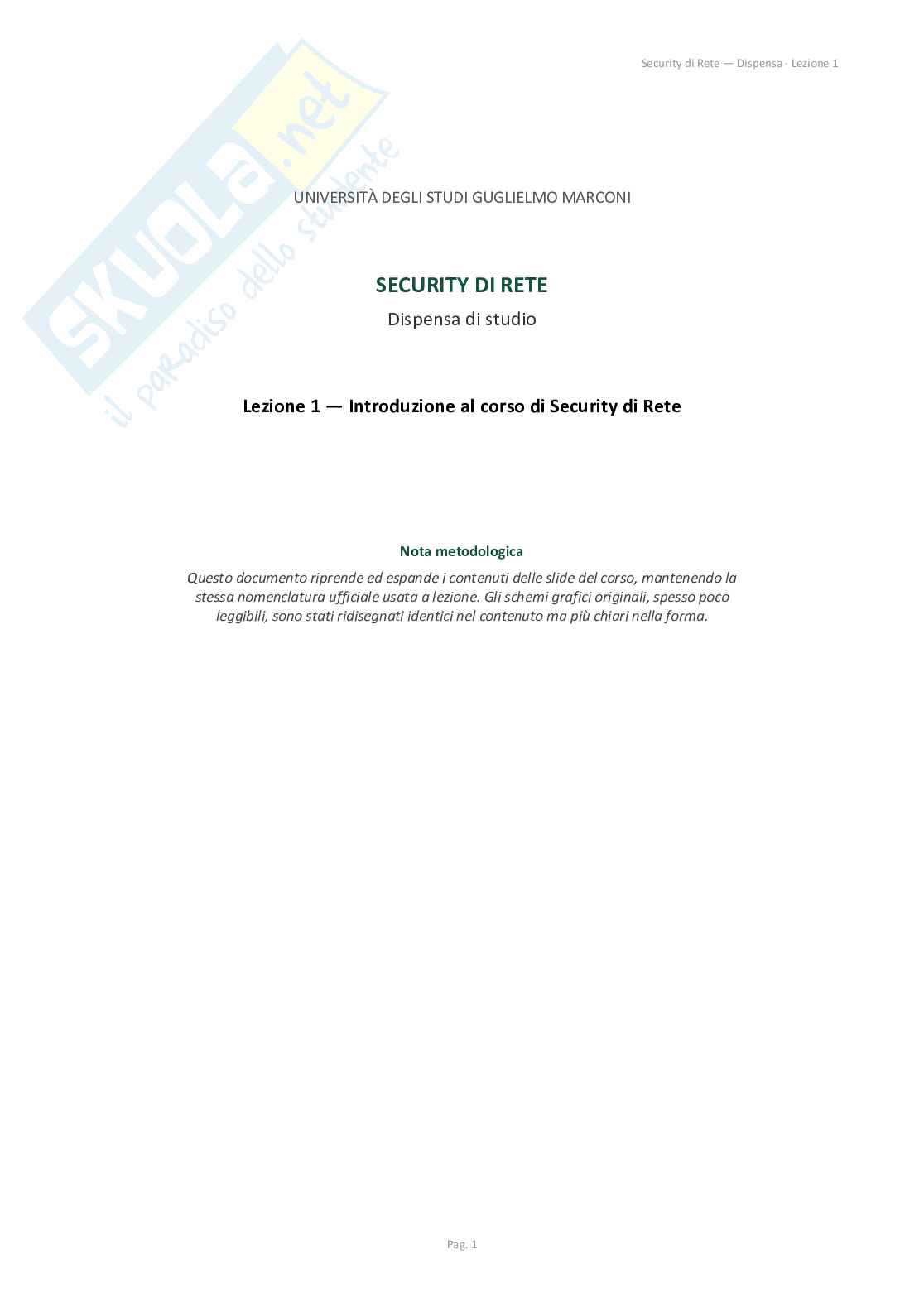 Security di rete - Lezione 1 Pag. 1