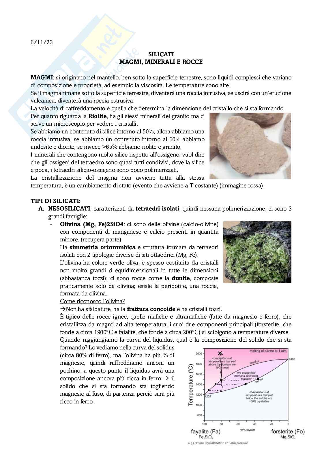 Appunti di Mineralogia sui silicati Pag. 1
