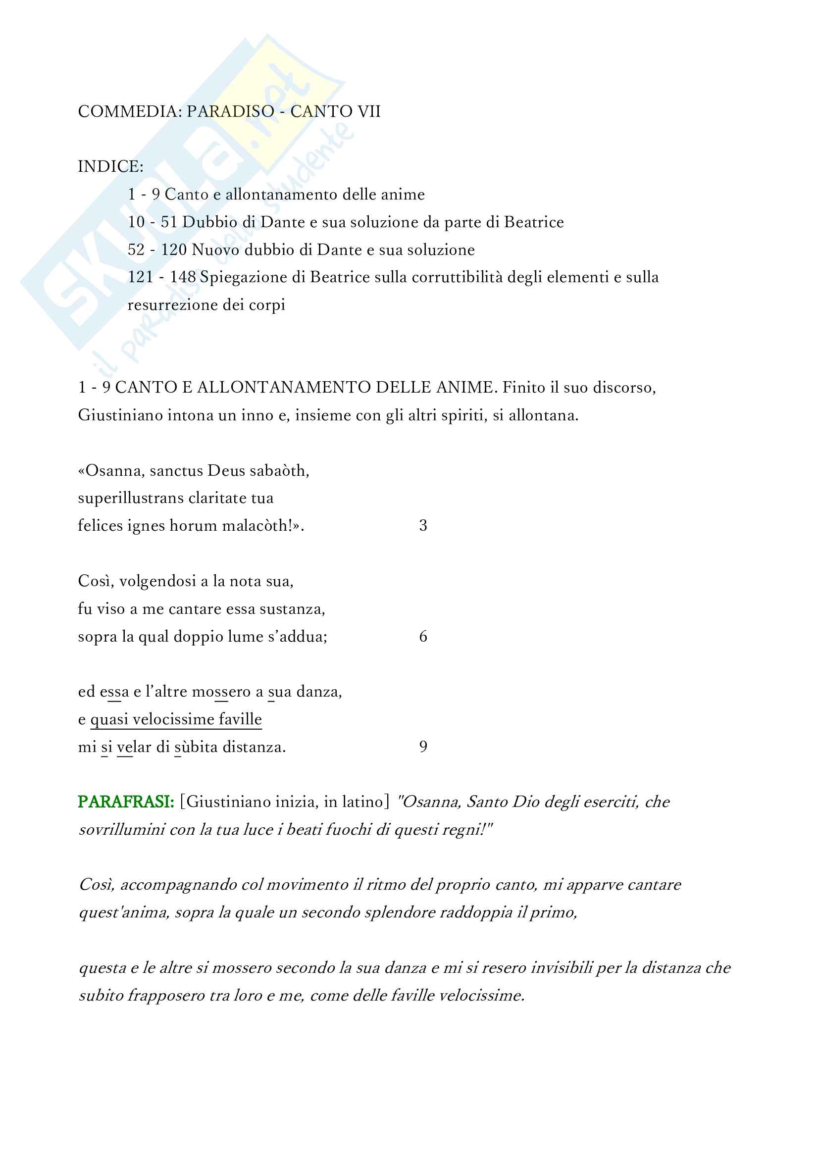 Analisi completa del VII canto del "Paradiso" di Dante Pag. 1