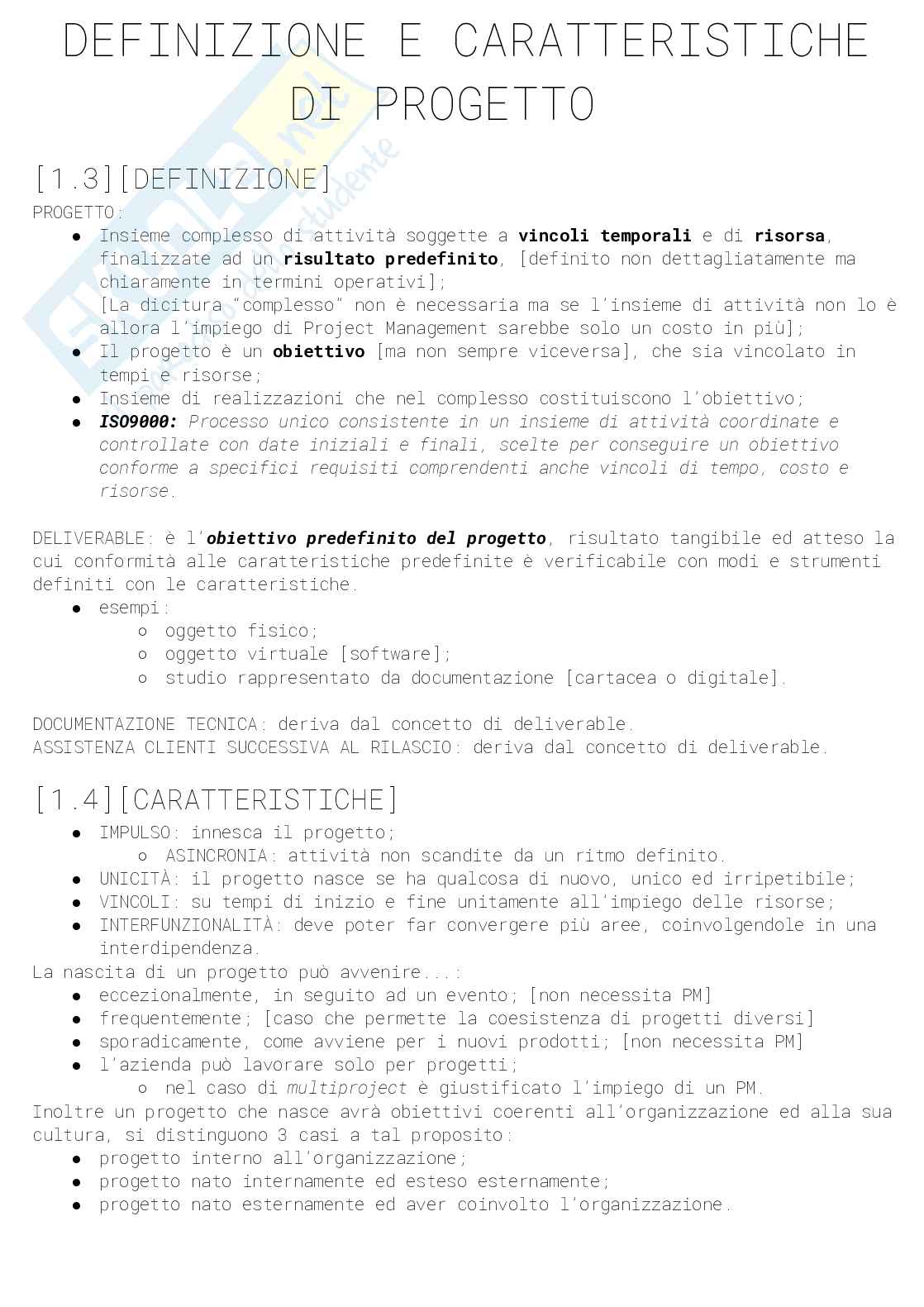 Appunti Rielaborati Gestione dei Progetti Pag. 1