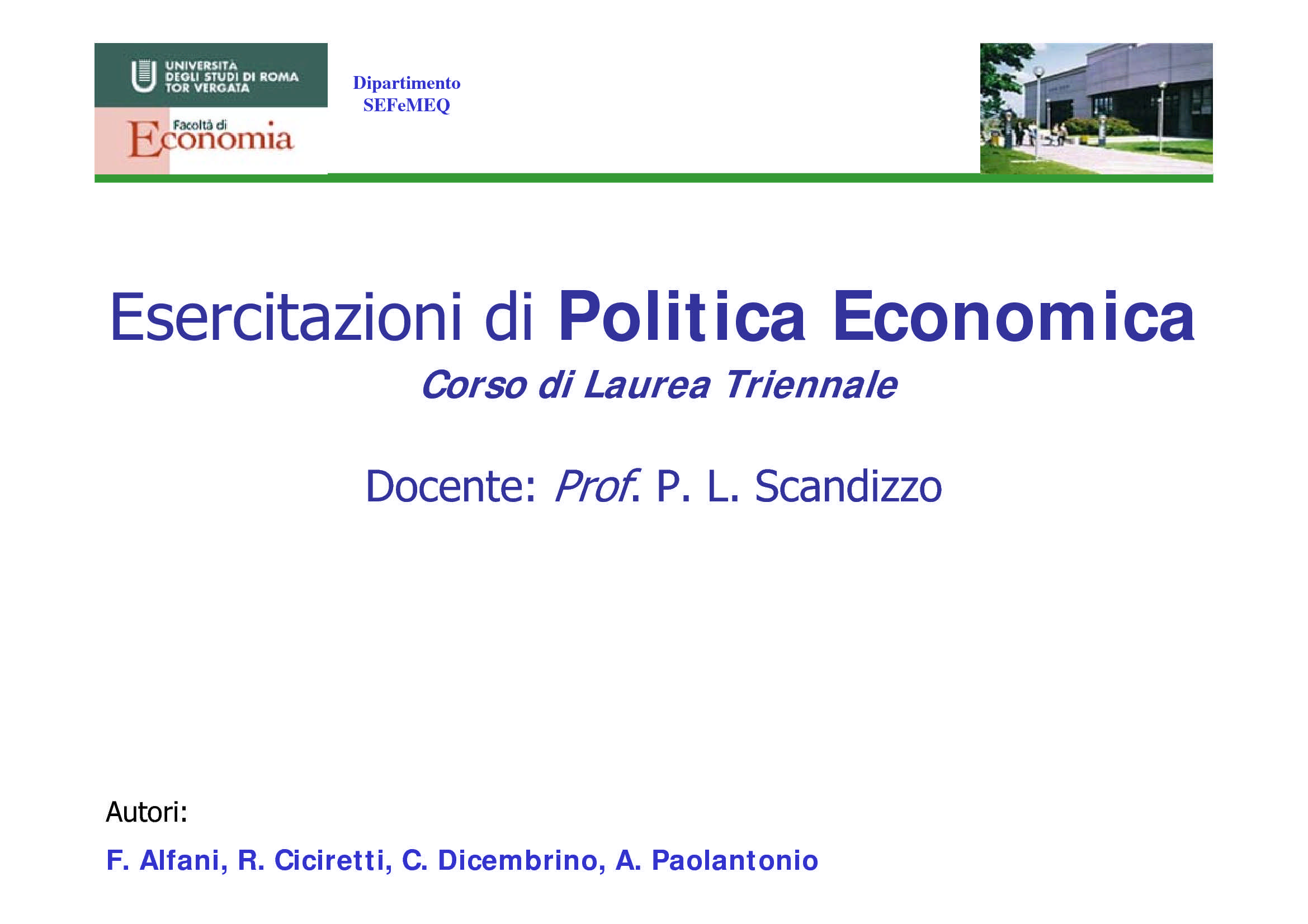 Politica economica - Teoria Pag. 1