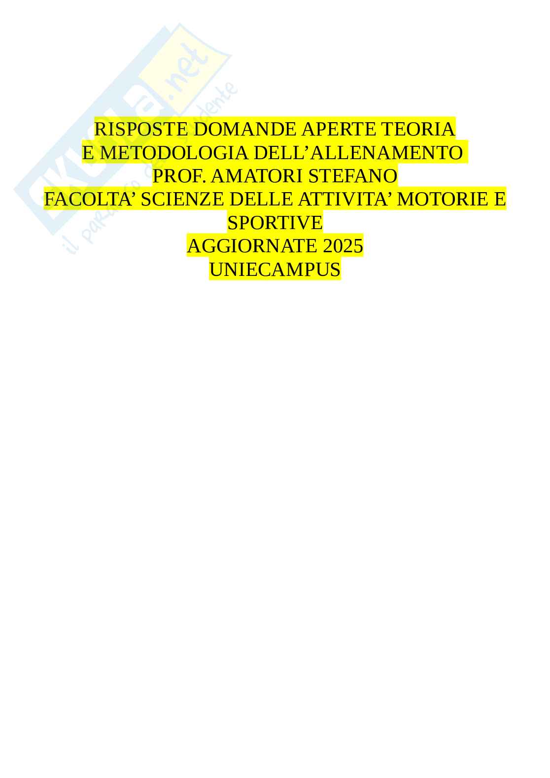 Risposte domande aperte Teoria e metodologia dell'allenamento aggiornate 2026 Pag. 1