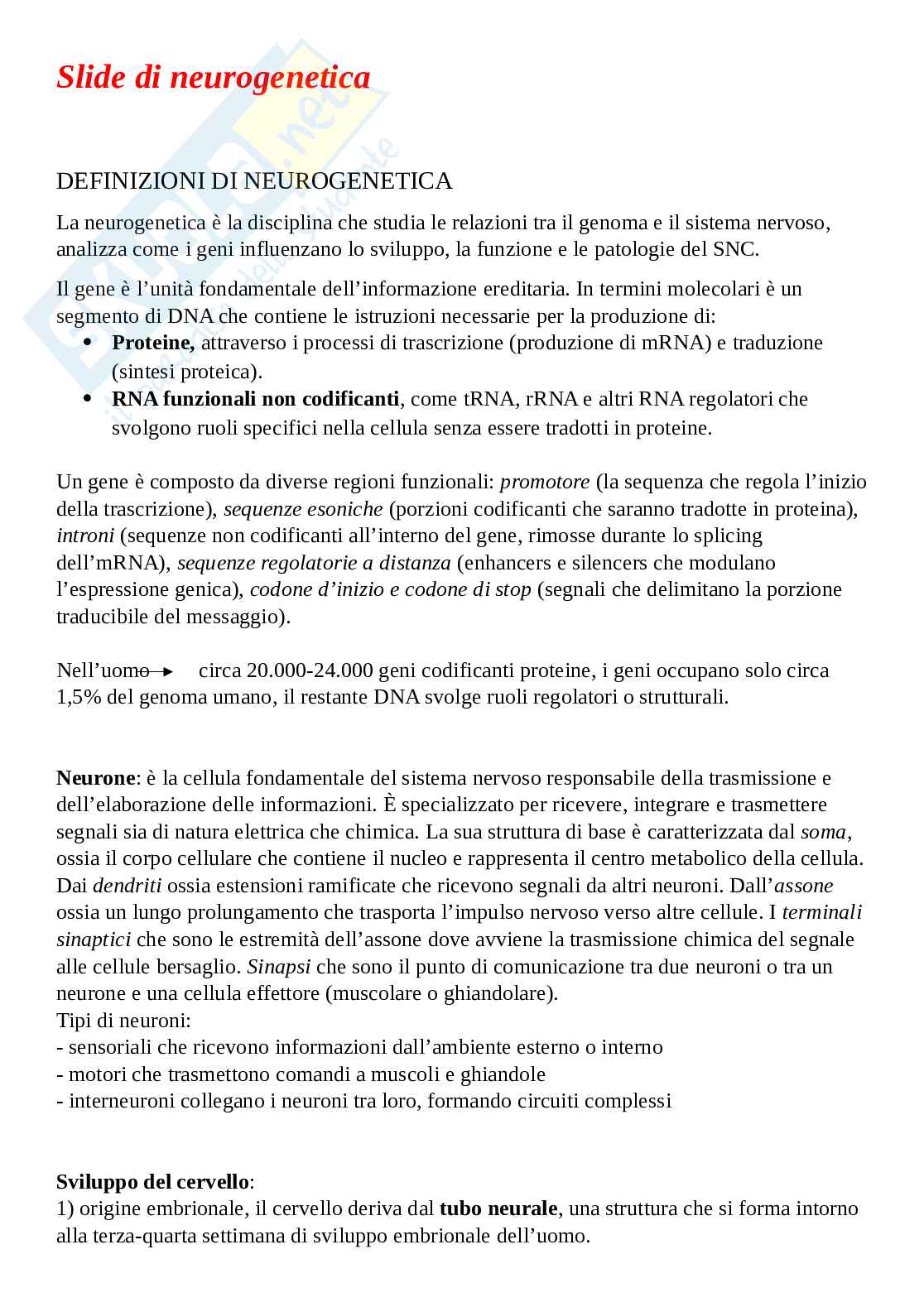 Appunti slide di Neurogenetica Pag. 1