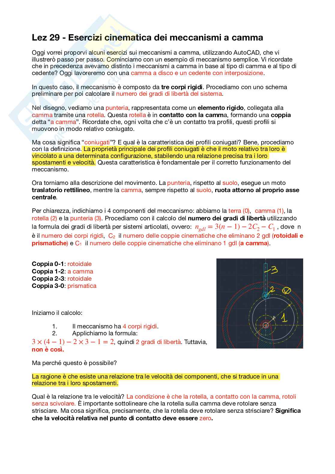 Esercizi cinematica dei meccanismi a camma Pag. 1