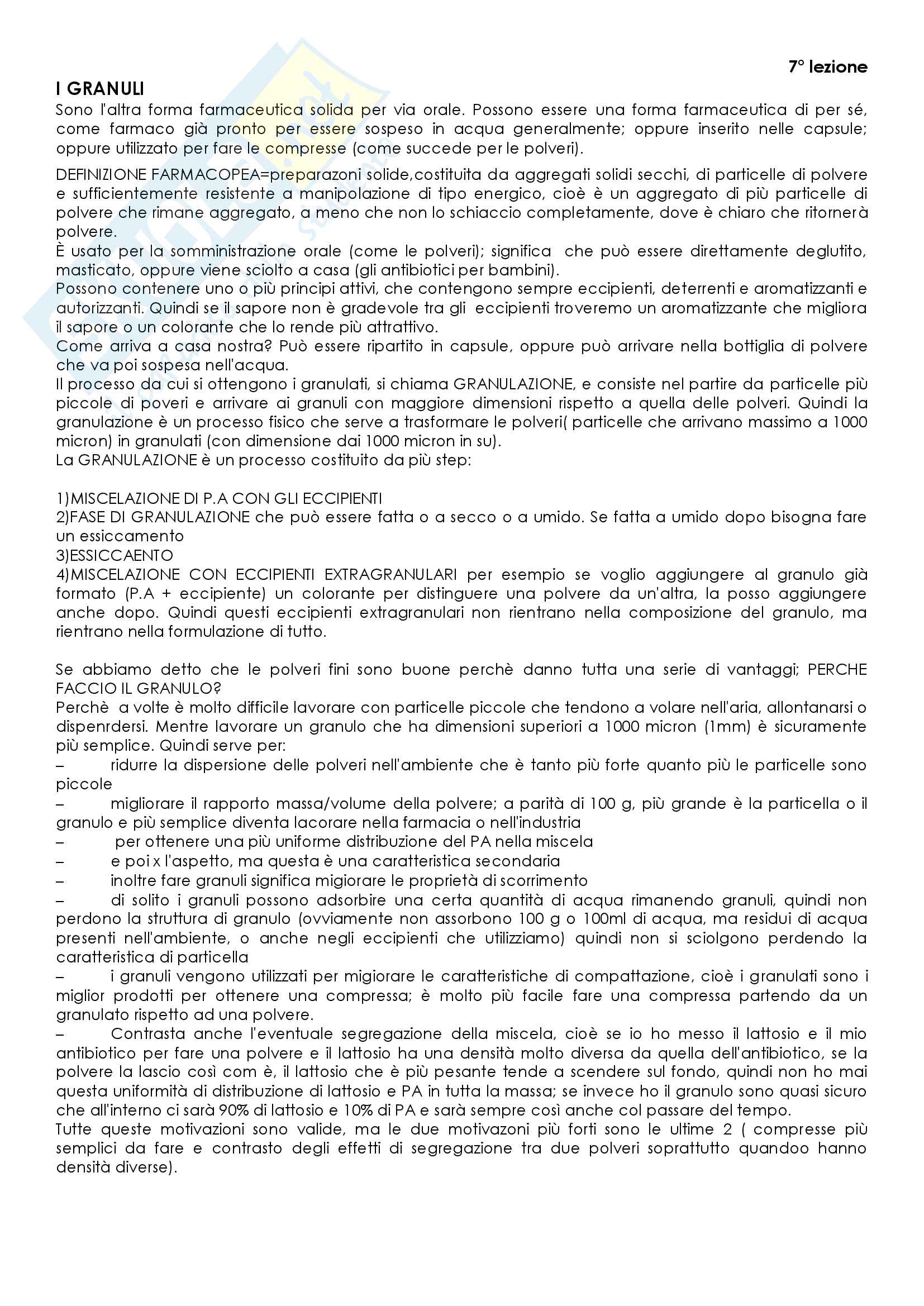 Granuli: preparazione, caratteristiche e saggi Pag. 1