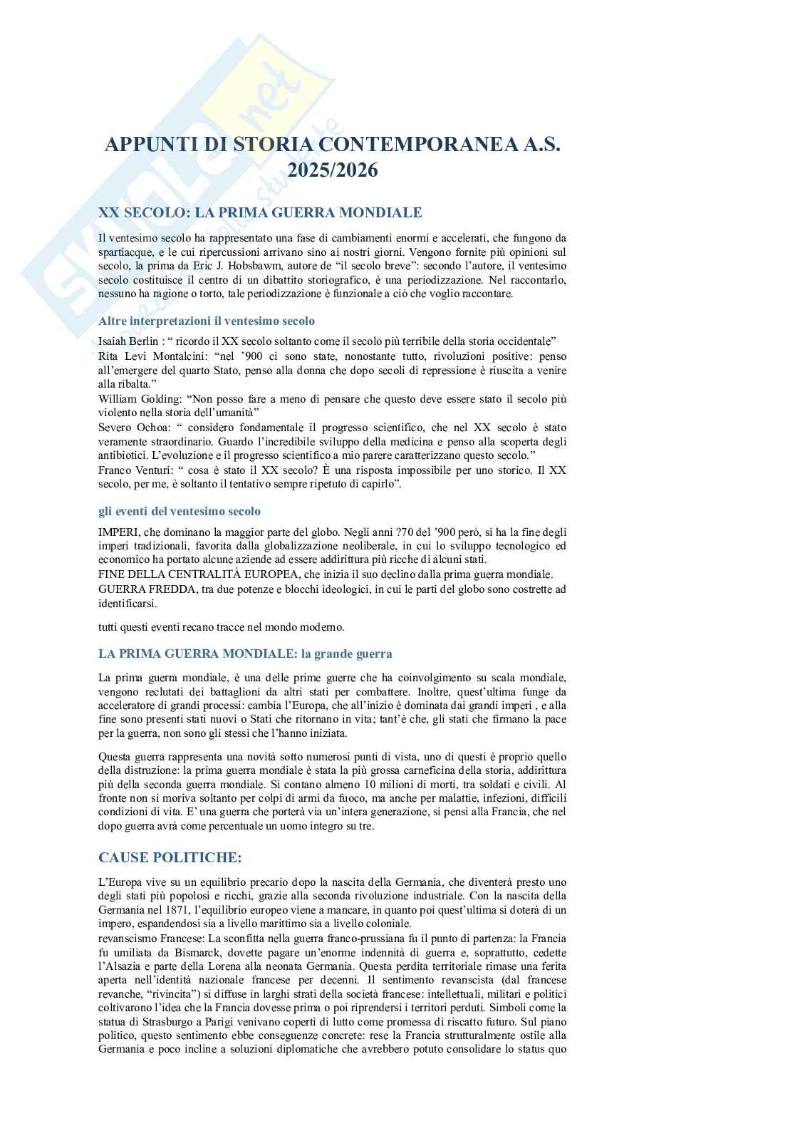 Storia contemporanea  Pag. 1
