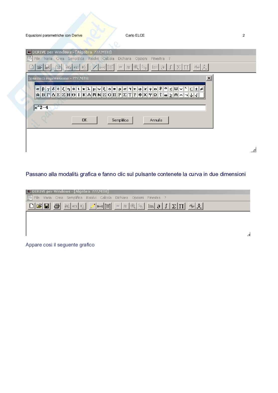 Equazioni parametriche con Derive Pag. 2