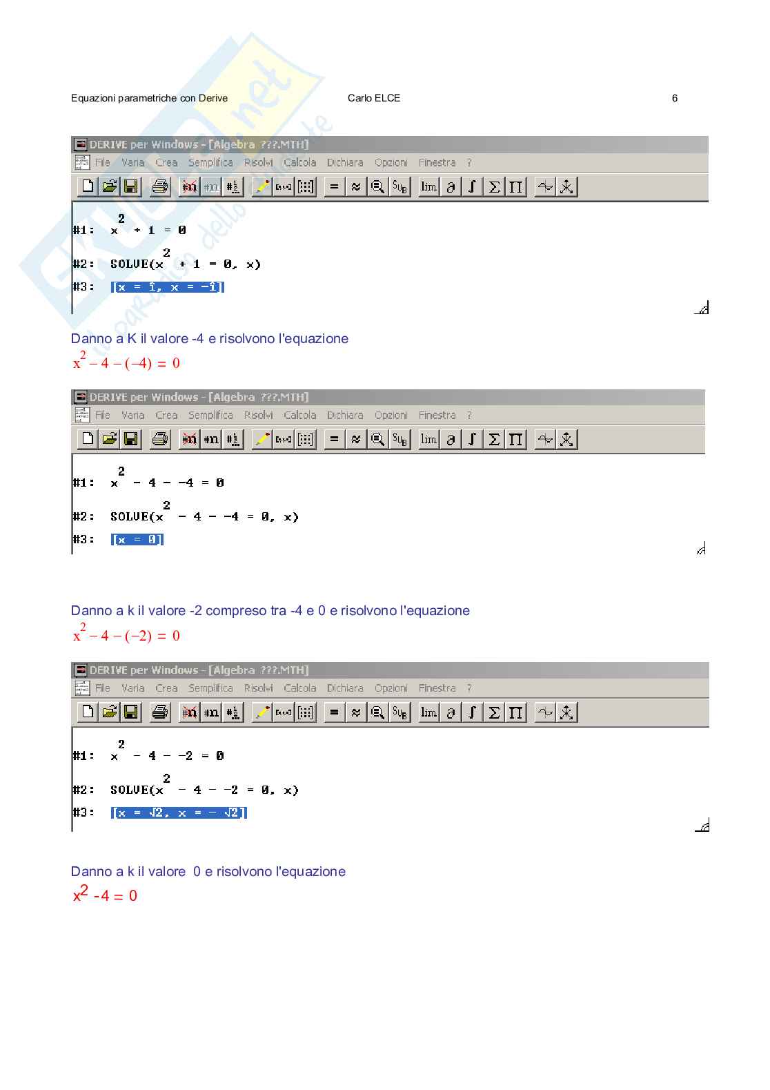 Equazioni parametriche con Derive Pag. 6