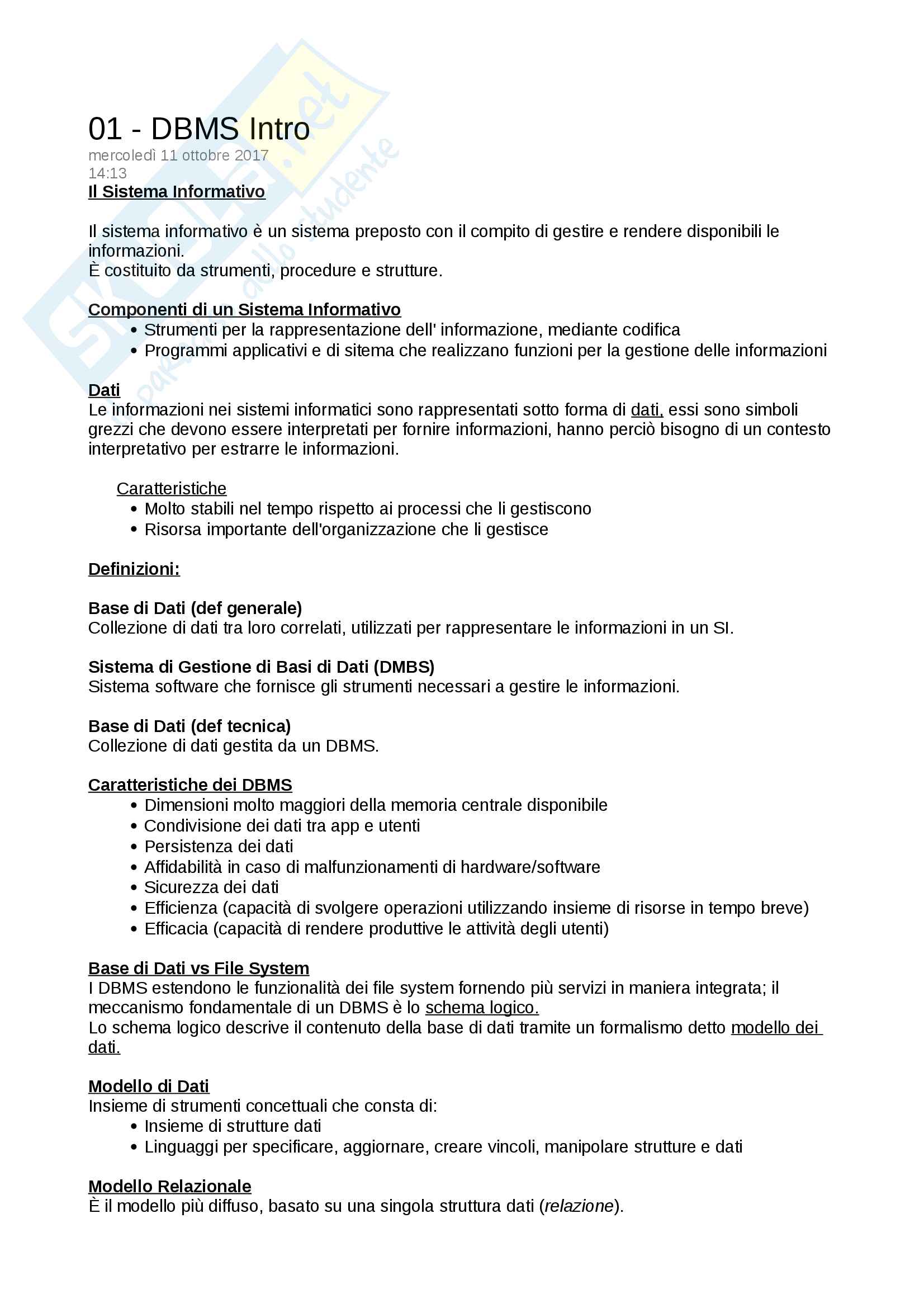 Basi Di Dati - Riassunti Completi Pag. 1