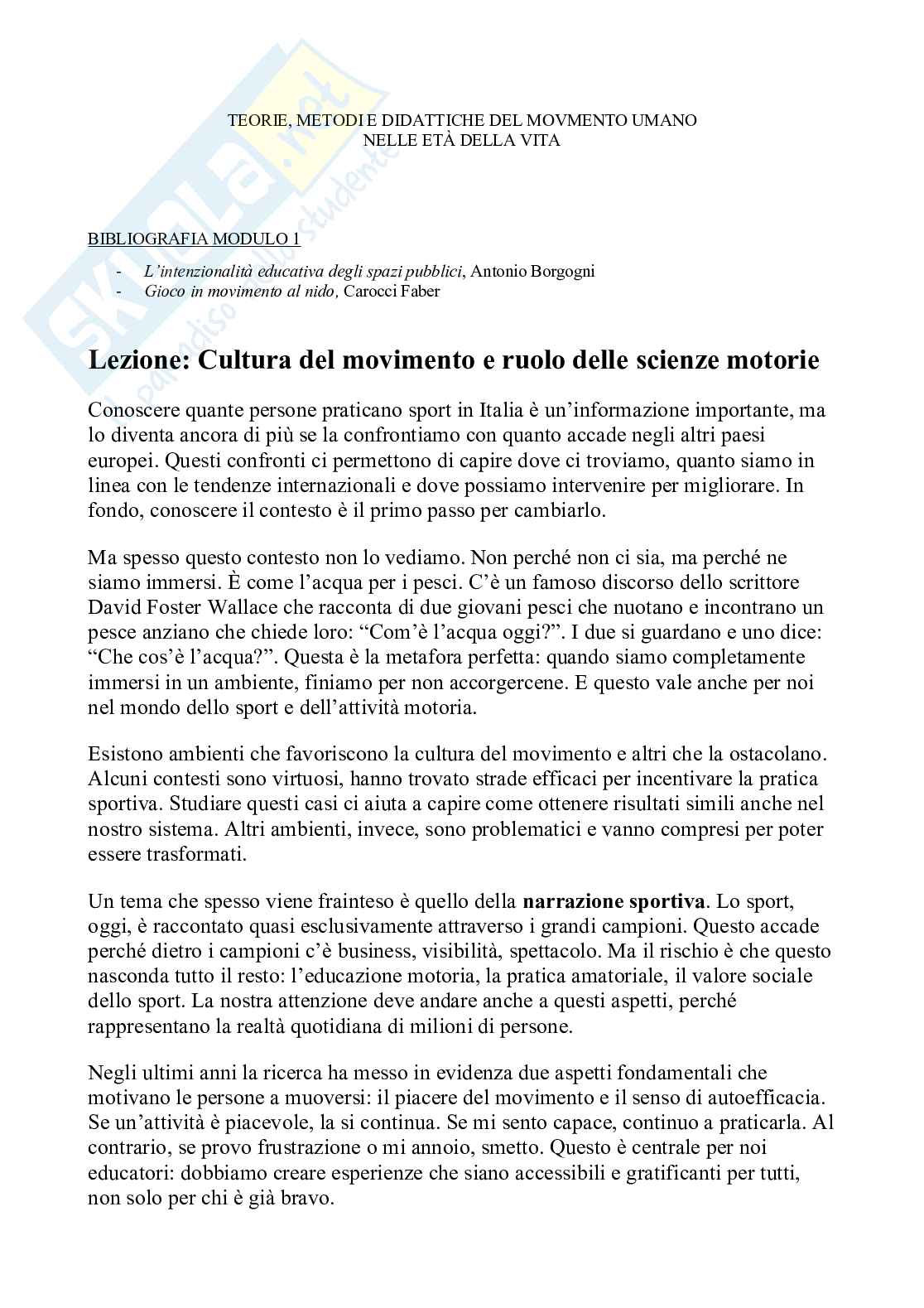 Prima Prova Parziale Teorie metodi e didattiche del movimento umano nelle età della vita  Pag. 1