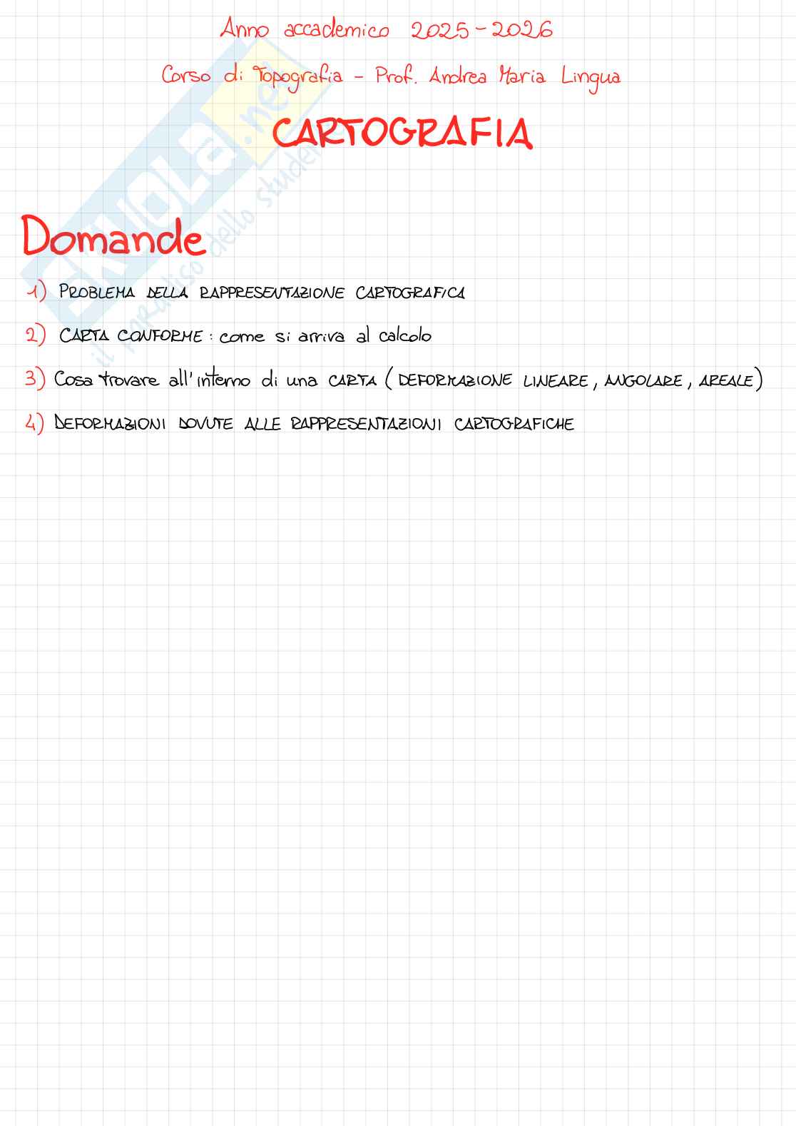 Appunti della parte di Cartografia del corso di Topogafia Pag. 1
