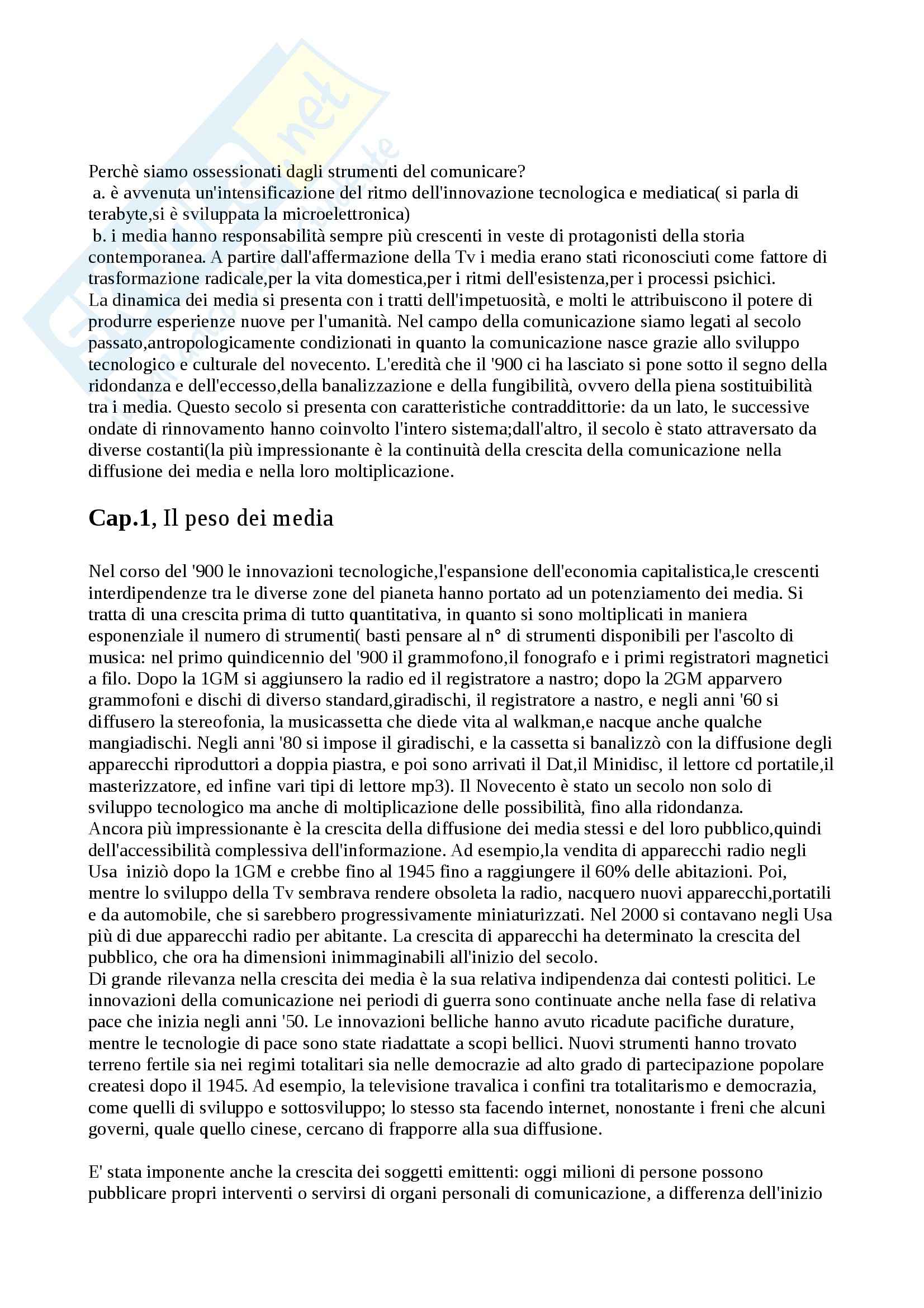 Riassunto esame Media: Storia e teoria,, prof. Ortoleva, libro consigliato Il secolo dei media. Riti, abitudini, mitologie, Ortoleva Pag. 1