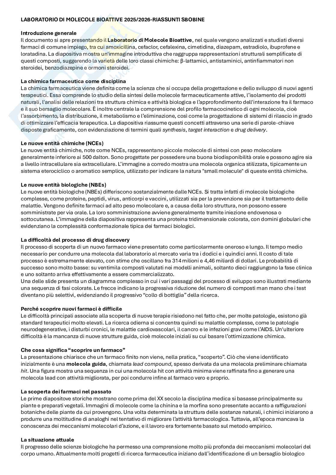 Laboratorio di molecole bioattive completo - Appunti Pag. 1