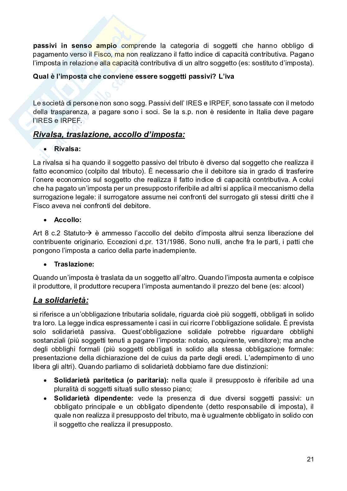 Appunti di Diritto tributario, 6 crediti Pag. 21