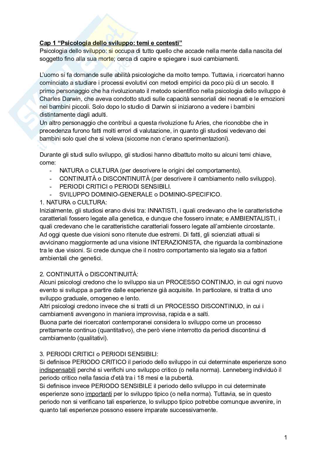 Riassunto esame Psicologia dello sviluppo, Prof. Fiorilli Caterina, libro consigliato Psicologia dello sviluppo, Leman, Bremner, Gauvain Pag. 1