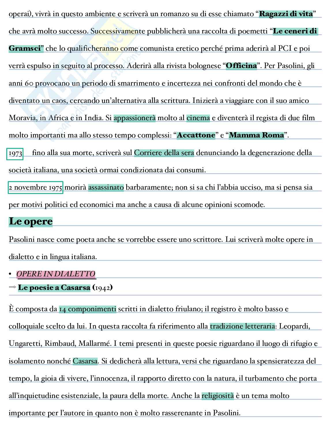Appunti di Letteratura italiana I su Pasolini  Pag. 2