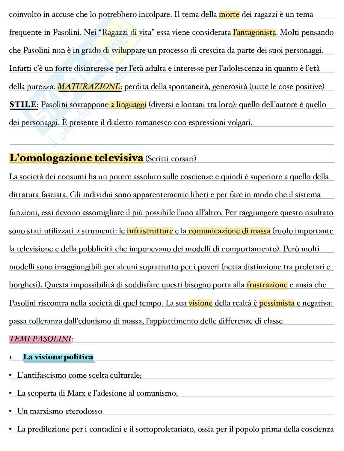 Appunti di Letteratura italiana I su Pasolini  Pag. 6