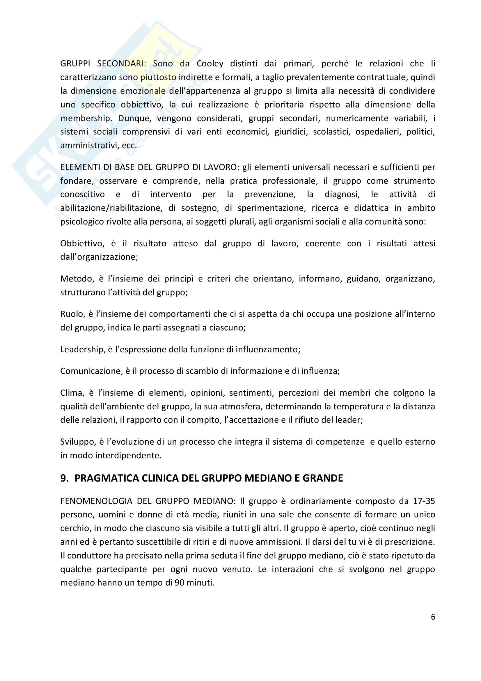 Riassunto esame Psicologia dei Gruppi Clinici, prof. Prestano, libro consigliato Gruppi, Metodi e Strumenti di Di Maria e Lo Verso Pag. 6