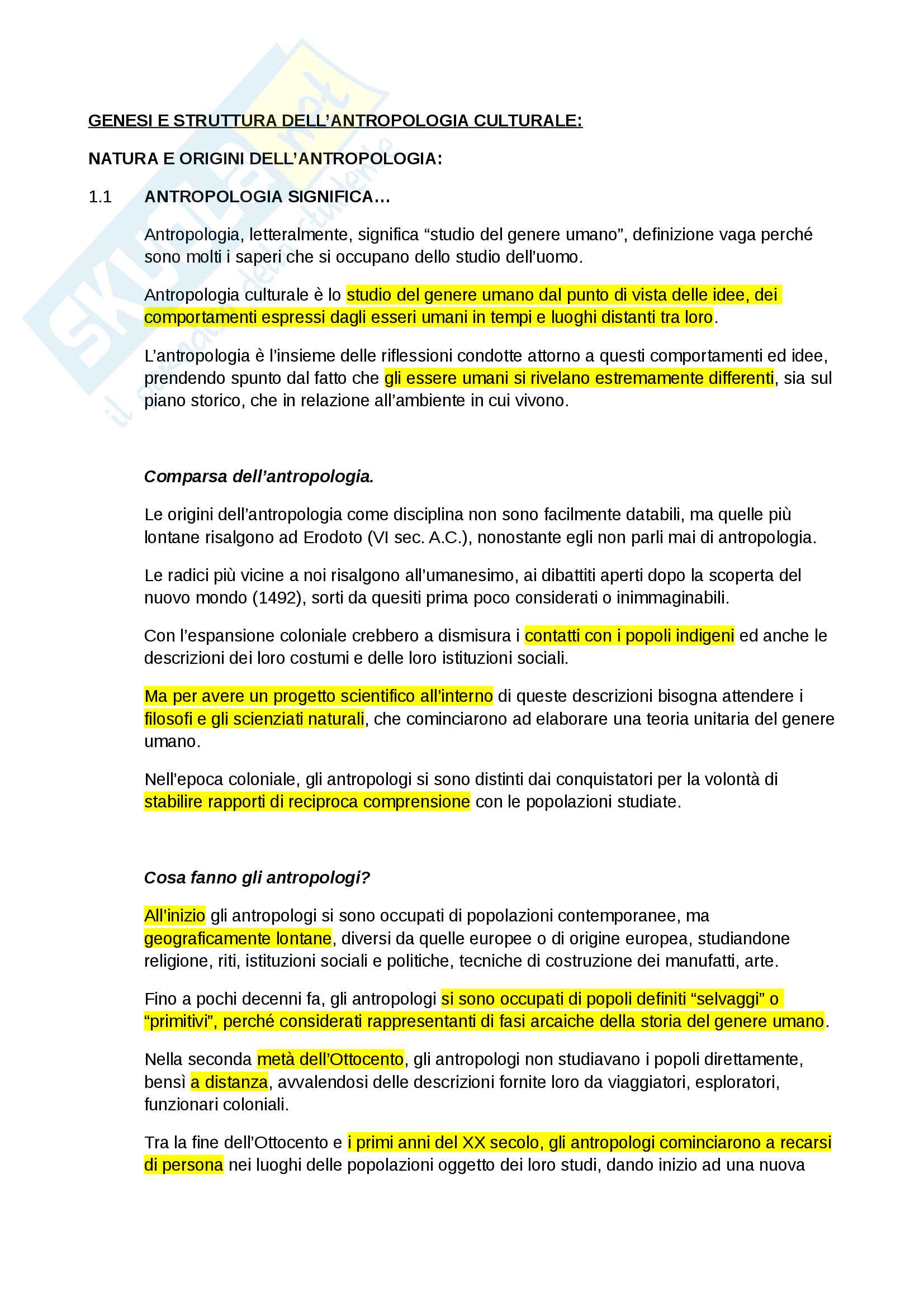 Lezioni: Appunti di Elementi di antropologia culturale