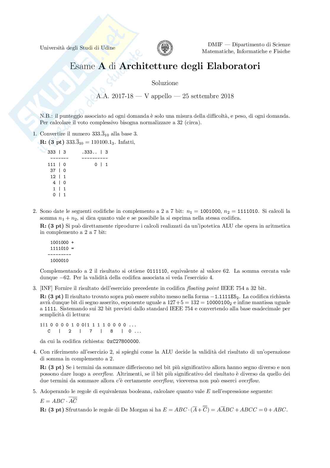 Prove svolte Architettura Pag. 1