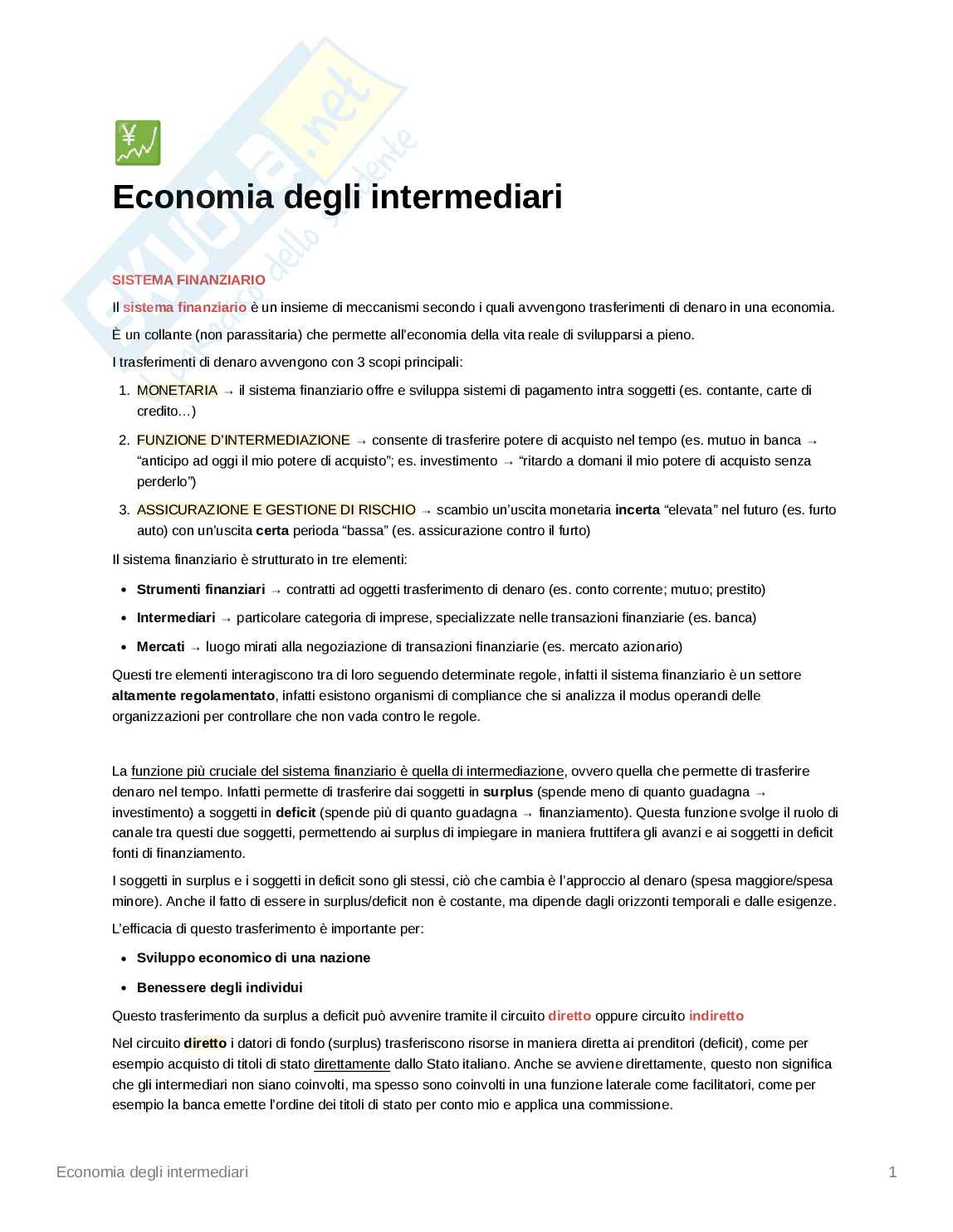 Appunti di Economia degli intermediari finanziari  Pag. 1