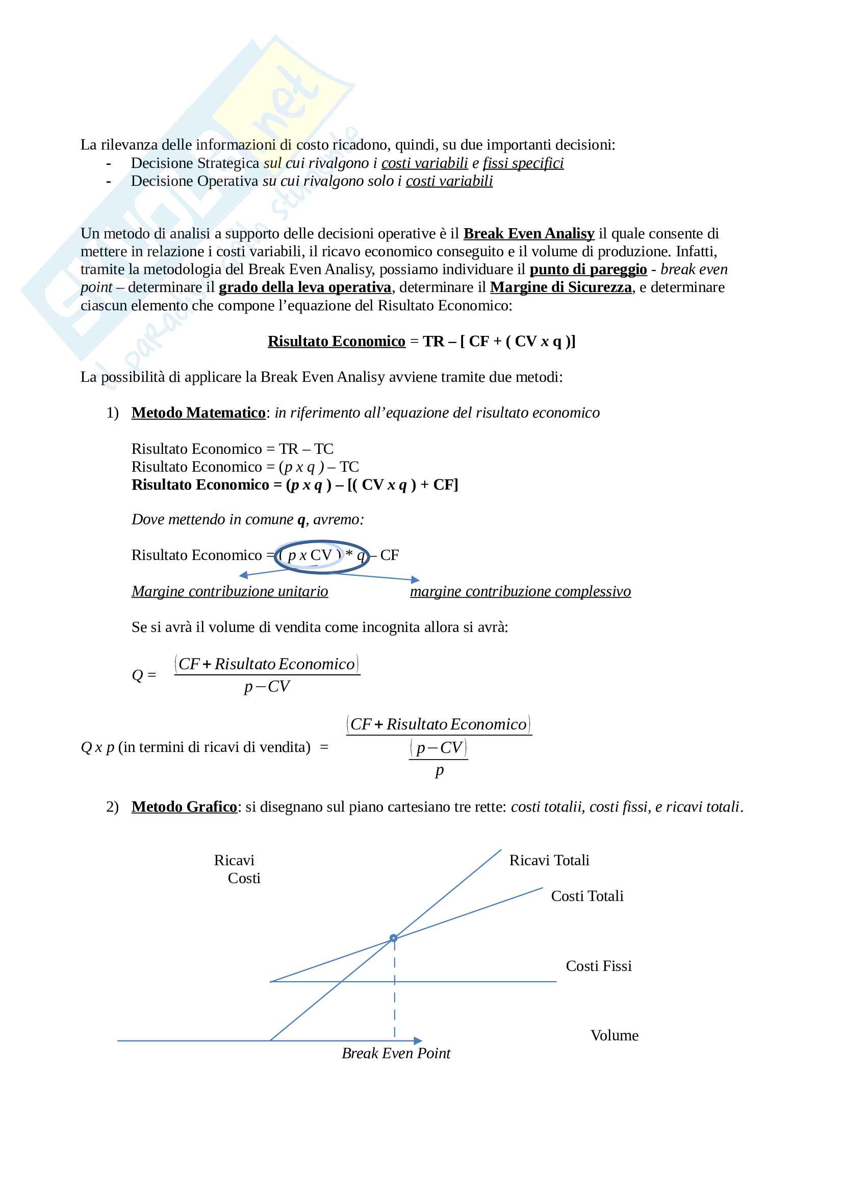Teoria ed esercitazioni sul conto economico a Full Consting e Variable Consting Pag. 11