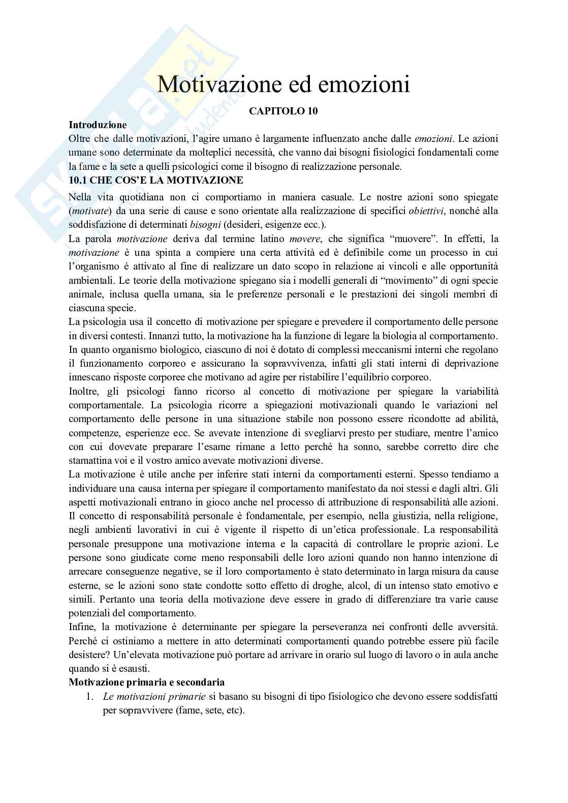 Riassunto esame Psicologia generale, Prof. Ferrari Chiara, libro consigliato Psicologia generale, terza edizione Pearson , Gerrig, Zimbardo, Anolli  Pag. 1
